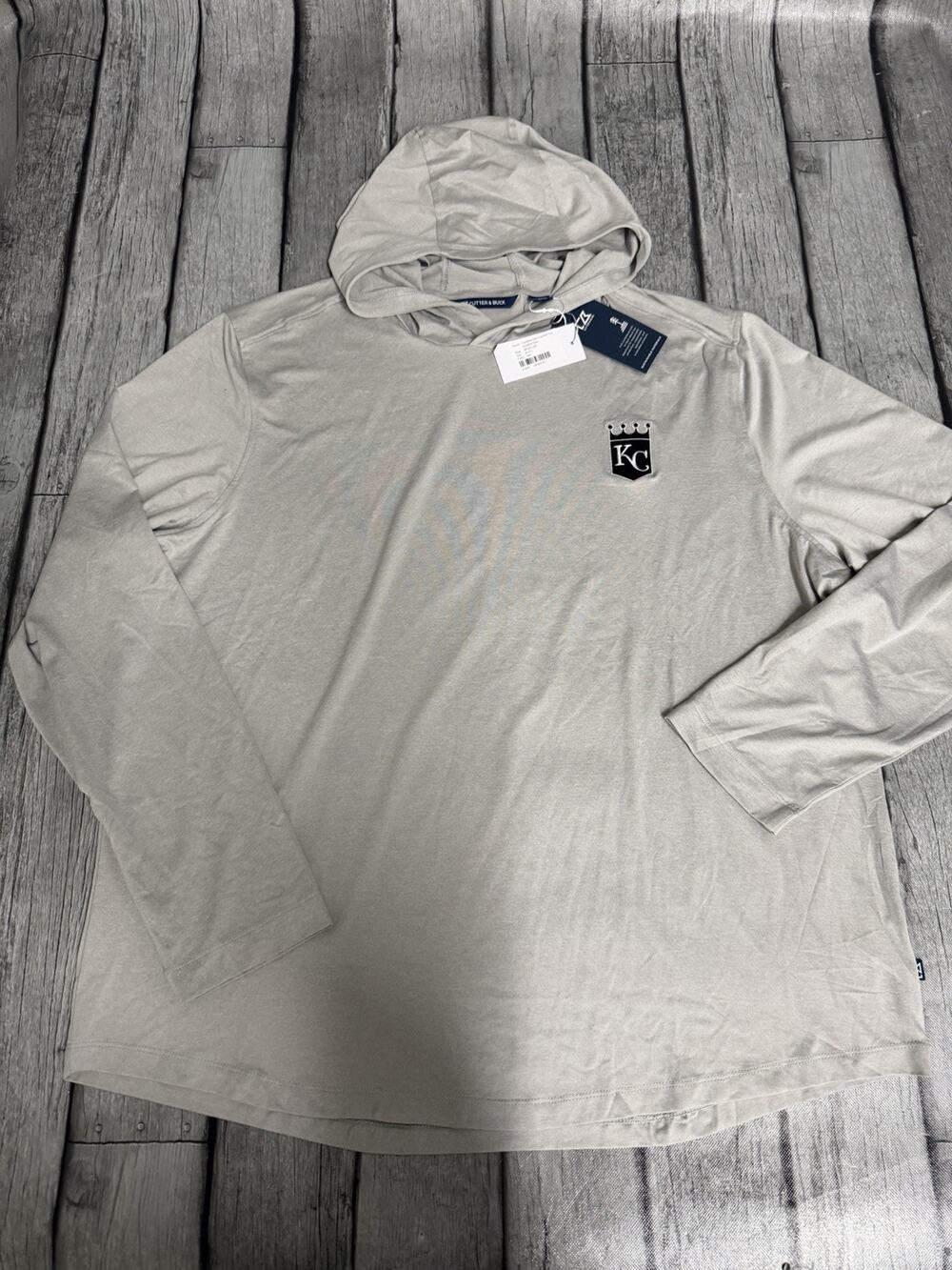 NWT Men’s Cutter & Buck Kansas City Royals Coastline Hoodie Tshirt Grey XL